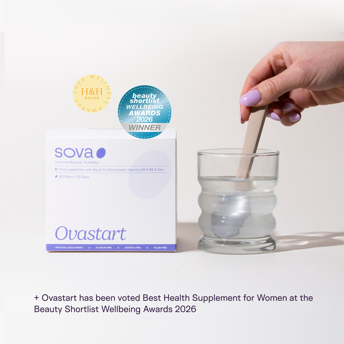 Ovastart myo inositol powder supplement for PCOS, voted Best Health Supplement Beauty Shortlist Wellbeing Awards 2025