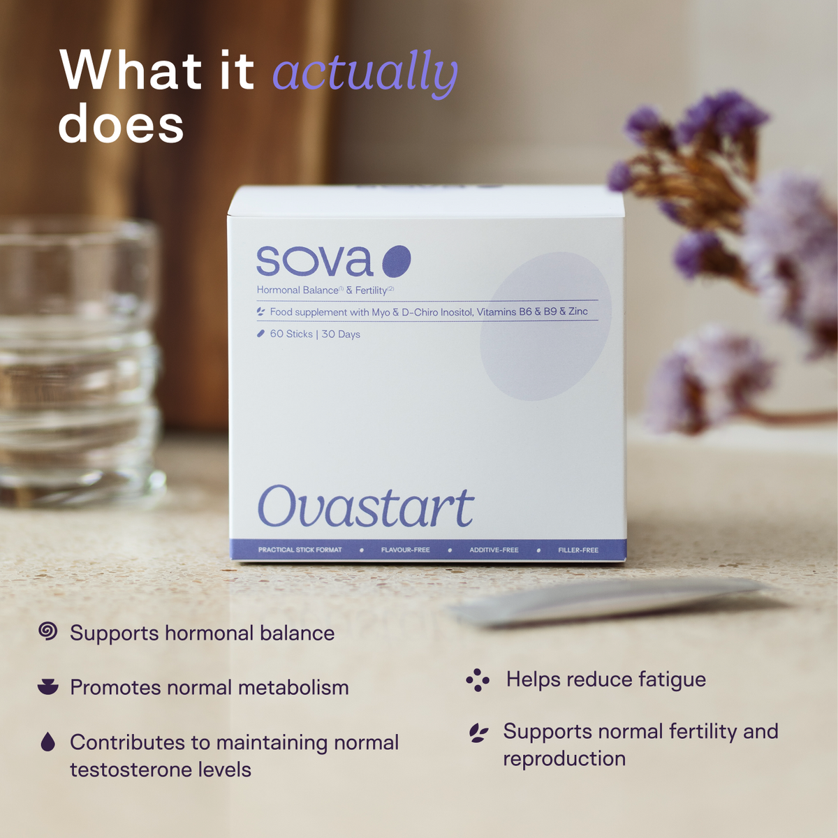 Ovastart inositol powder supplement supporting hormonal balance, normal metabolism, fertility and reduced fatigue in women with PCOS 