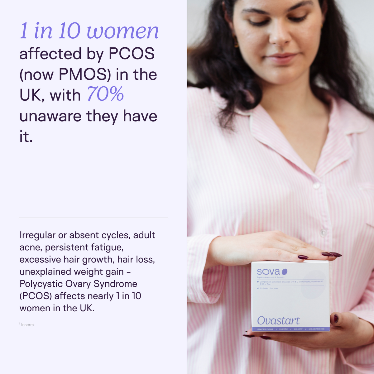 1 in 10 women affected by PCOS in the UK with symptoms including irregular cycles, acne, fatigue and hair loss