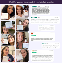 50,000 women taking Ovastart inositol powder supplement for PCOS with verified five star reviews showing improved cycles, reduced acne and less bloating